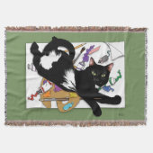 黒猫アーティストの遊び心あふれる絵画 グリーン スローブランケット (正面)