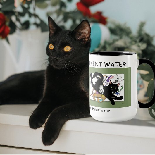 黒猫アーティストの遊び心あふれる絵画 - ユーモアと緑 マグカップ