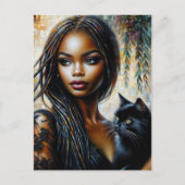 黒猫アートの黒人女性 ポストカード (正面)