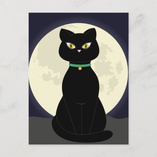 黒猫アートナイトムーンポストカード ポストカード (正面)