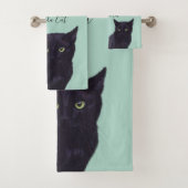 黒猫アートパーソナライズされたペット名風呂タオルセット バスタオルセット (インサイチュ)