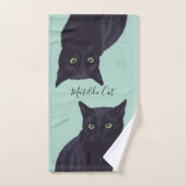 黒猫アートパーソナライズされたペット名風呂タオルセット バスタオルセット (ハンドタオル)