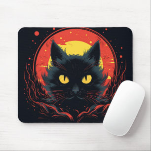 黒猫アートフルイラストレーショングラフィックハロウィーン マウスパッド