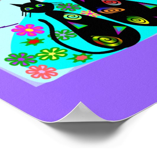 黒猫アート「夏のファンタジー猫」 ポスター (角)