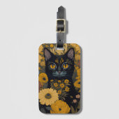 黒猫イエローアイズヴィンテージ花 ラゲッジタグ (正面縦)