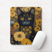 黒猫イエローアイズヴィンテージ花#2 マウスパッド (マウス)