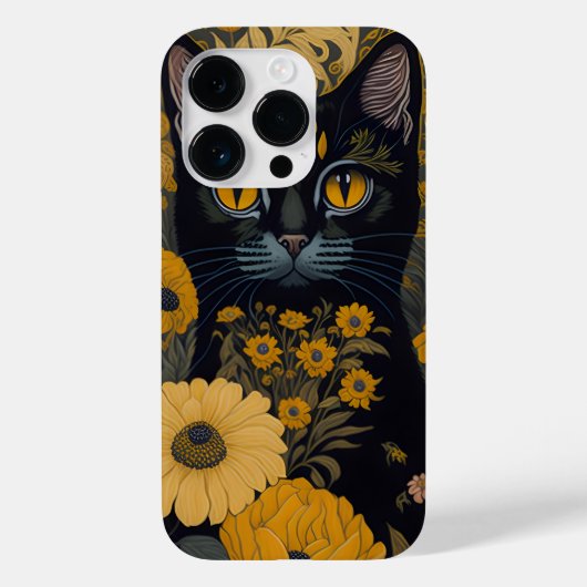 黒猫イエローアイズヴィンテージ花 Case-Mate iPhoneケース (裏面)