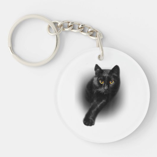 黒猫イエローアイズTシャツ猫ティー キーホルダー (正面)