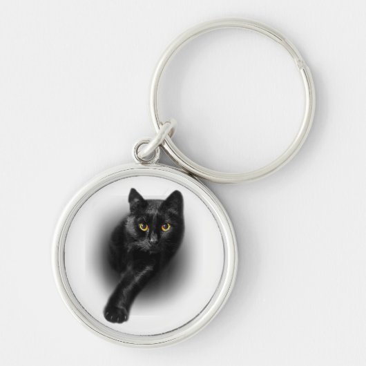 黒猫イエローアイズTシャツ猫ティー キーホルダー (正面)