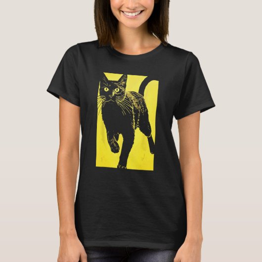 黒猫イエロープリント Tシャツ (正面)