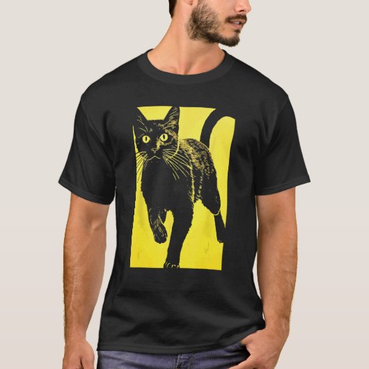 黒猫イエロープリント Tシャツ (正面)