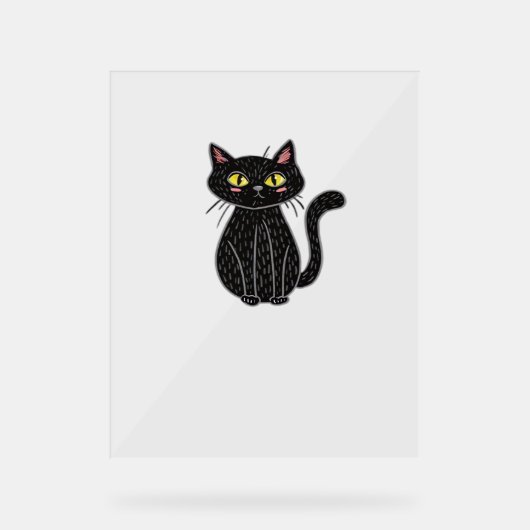 黒猫イラストレーションかわいい猫クラシックT- アクリルサイン (正面)