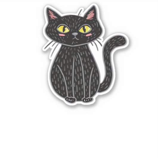 黒猫イラストレーションかわいい猫クラシックT- シール (正面)