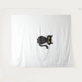 黒猫イラストレーションかわいい猫クラシックT- タペストリー (正面(横))