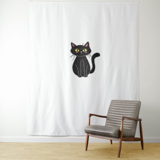 黒猫イラストレーションかわいい猫クラシックT- タペストリー (インサイチュ)