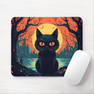 黒猫イラストレーショングラフィック不気味ハロウィン マウスパッド