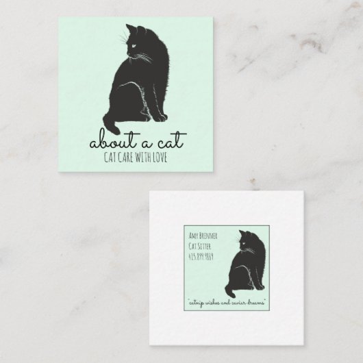 黒猫イラストレーション気に猫 スクエア名刺 (正面/裏面)