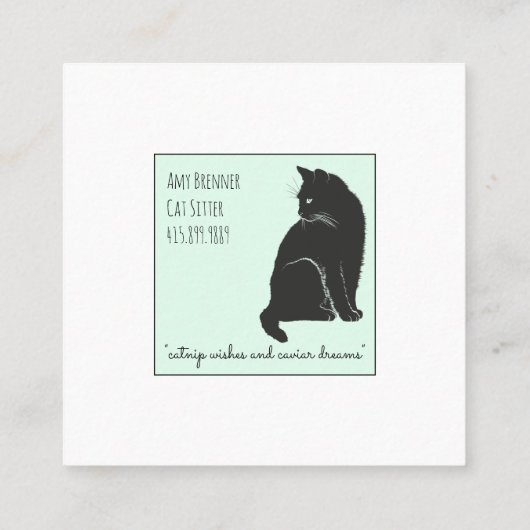 黒猫イラストレーション気に猫 スクエア名刺 (裏面)
