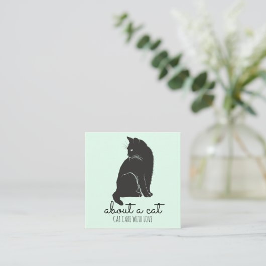 黒猫イラストレーション気に猫 スクエア名刺 (スタンド正面)