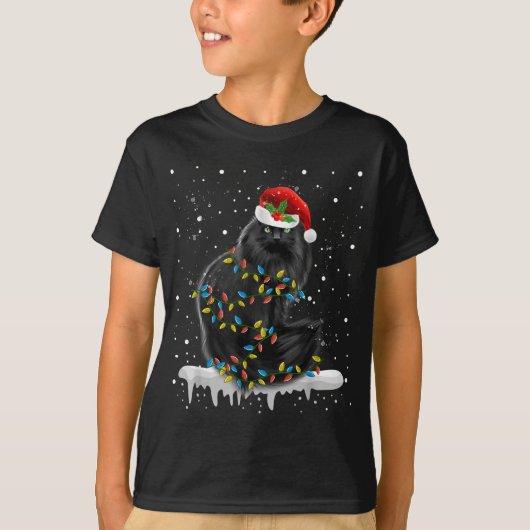 黒猫インクリスマスライトおもしろいクリスマス猫ママC Tシャツ (正面)