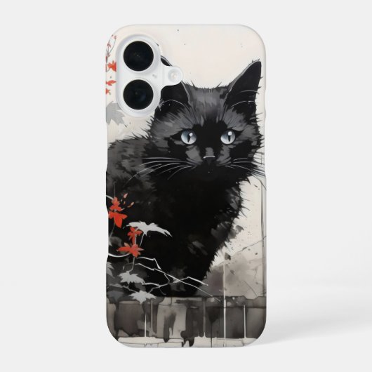 黒猫インク iPhone 16ケース (裏面)