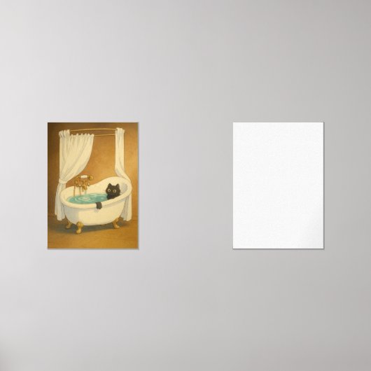 黒猫インザクローフット浴槽アートプリント (正面)