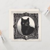 黒猫インフレーム不気味ゴシックフラットグリーティングカード カード (正面/裏面インサイチュ)