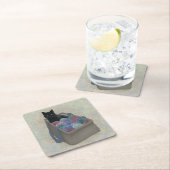 黒猫インヤーンバッグ スクエアペーパーコースター (インサイチュ)