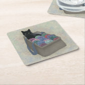 黒猫インヤーンバッグ スクエアペーパーコースター (アングル)