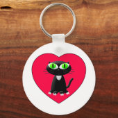 黒猫イン赤いハート キーホルダー (正面)