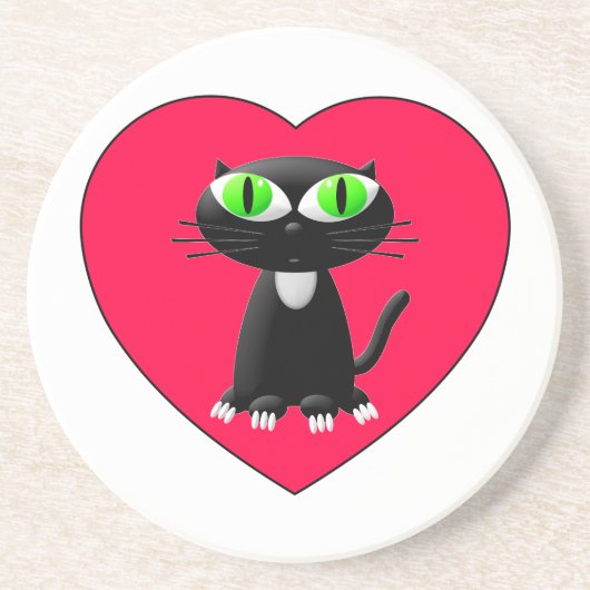 黒猫イン赤いハート コースター (正面)
