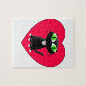 黒猫イン赤いハート ジグソーパズル (横)