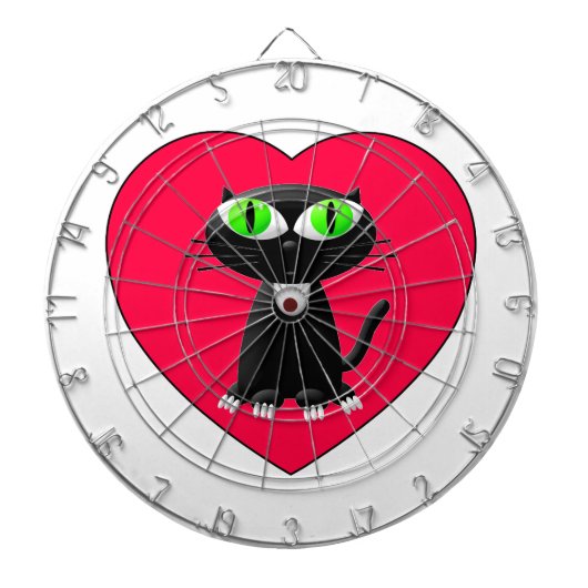 黒猫イン赤いハート ダーツボード (正面)