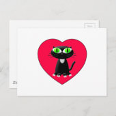 黒猫イン赤いハート ポストカード (正面/裏面)