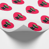 黒猫イン赤いハート ラッピングペーパー (角)