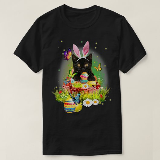 黒猫イースターデイバニー卵コスチュームのギフトメンズ Tシャツ (デザイン正面)