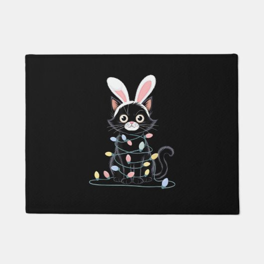 黒猫イースターパジャマおもしろいイースターデコレーションL ドアマット (正面)