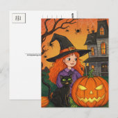 黒猫ウィッチスパイダズカボチャハロウィンハローウィーンハガキ ポストカード (正面/裏面)