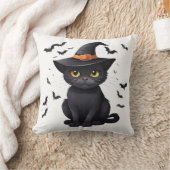 黒猫ウィッチハットハロウィーン秋不気味かわいい クッション (ブランケット)