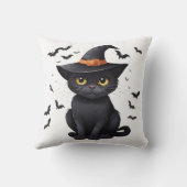 黒猫ウィッチハットハロウィーン秋不気味かわいい クッション (裏面)
