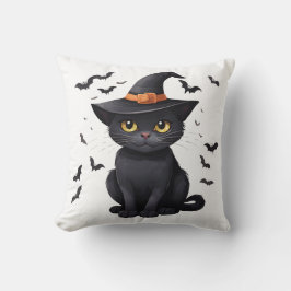 黒猫ウィッチハットハロウィーン秋不気味かわいい クッション