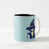 黒猫ウィッチハット不気味な不気味おもしろいハロウィーン ツートーンマグカップ (正面右)