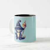 黒猫ウィッチハット不気味な不気味おもしろいハロウィーン ツートーンマグカップ (正面左)