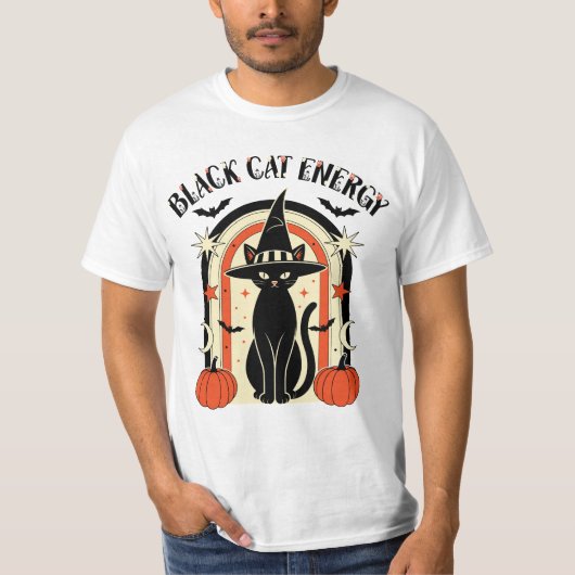 黒猫エネルギーの魔女のハロウィンTシャツ Tシャツ (正面)