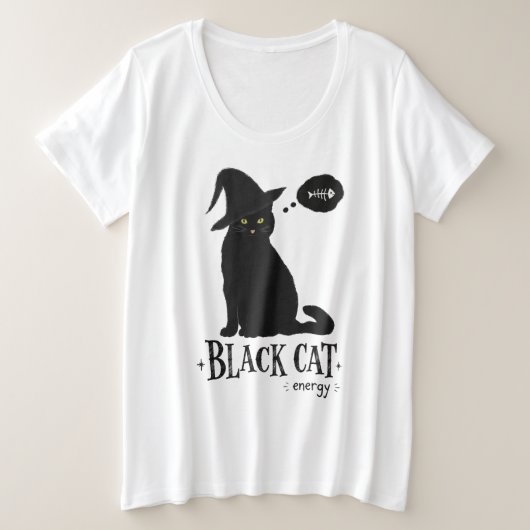黒猫エネルギー プラスサイズTシャツ (デザイン正面)