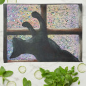 黒猫オリジナル絵画ズ黒猫 キッチンタオル (折り畳み)
