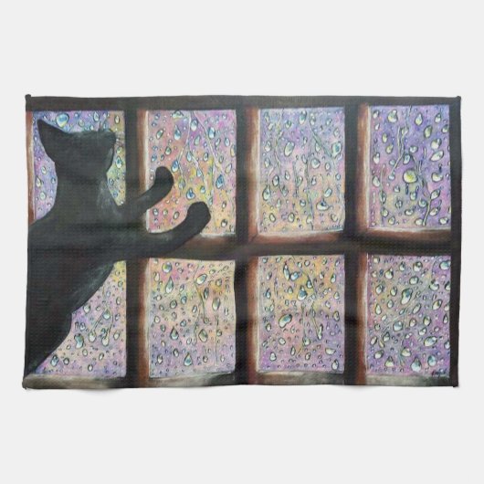 黒猫オリジナル絵画ズ黒猫 キッチンタオル (横)