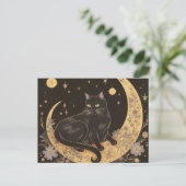 黒猫オンクレセントムーンブラック金ゴールドハロウィン シーズンポストカード (スタンド正面)