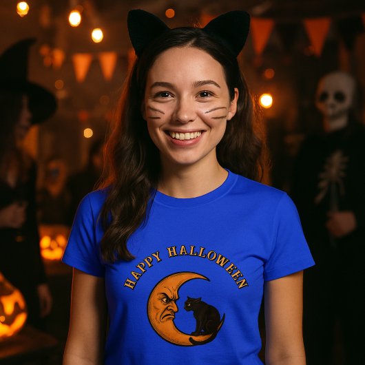 黒猫オンクレッ怒セントムーンハロウィン Tシャツ