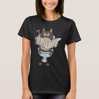 黒猫オントイレ新聞猫 Tシャツ